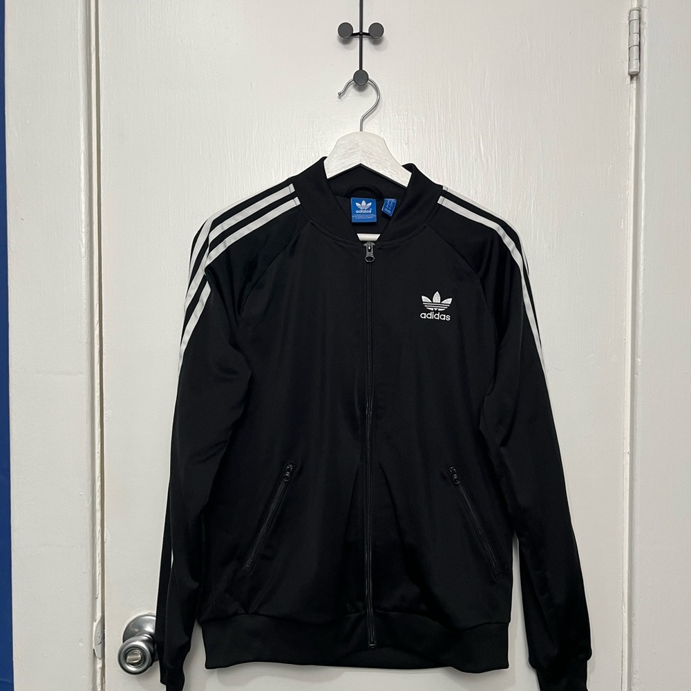 Adidas Black and White Jacket with Signature Stripes
